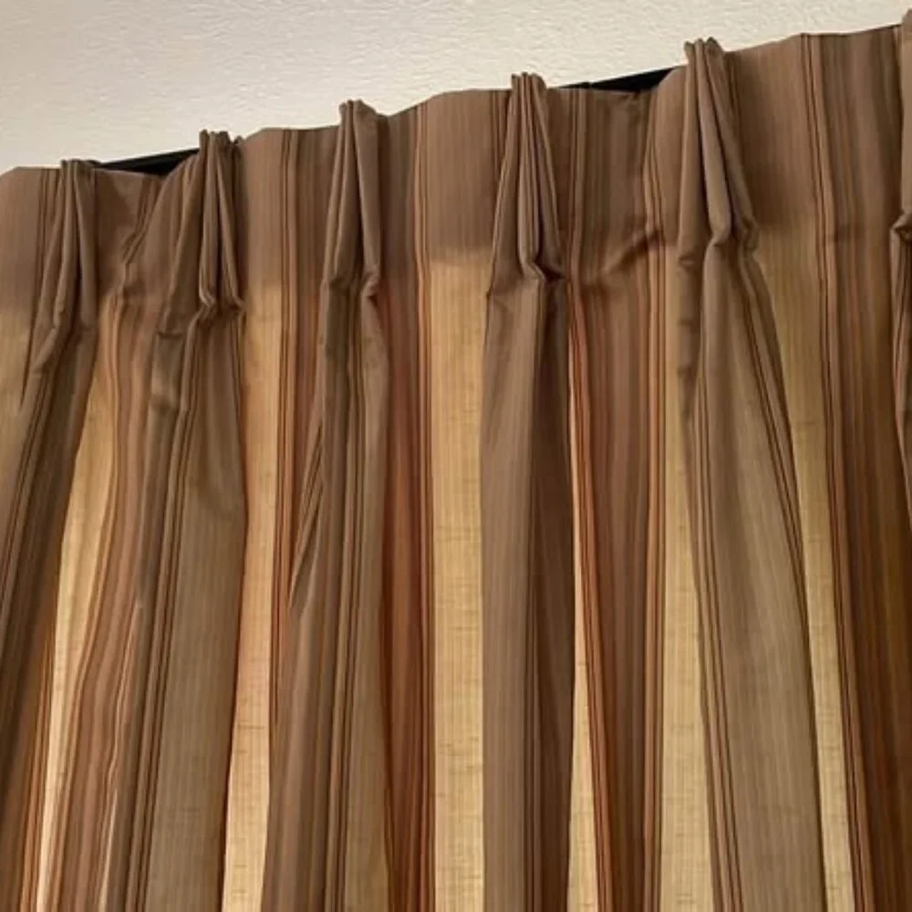 Calico Home Lined 32W x 92L Striped Pleated Silk Drapes. Set of 2